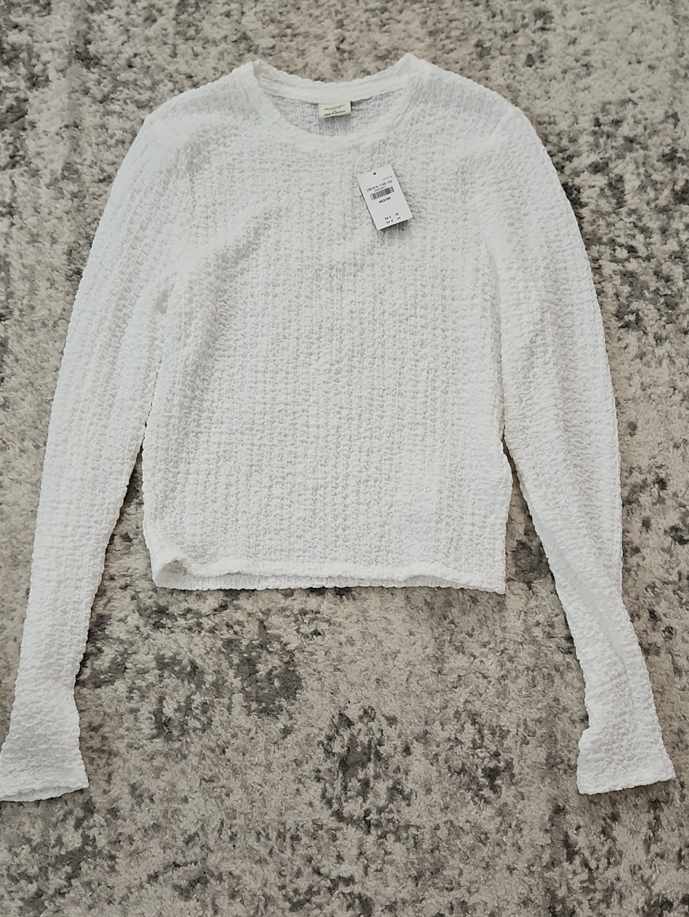 Abercrombie & Fitch White Textured Long-Sleeve Tee